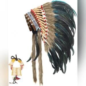 NIB Ballinger Medium Native Feather Headdress and Choker, Cosplay, Celebration